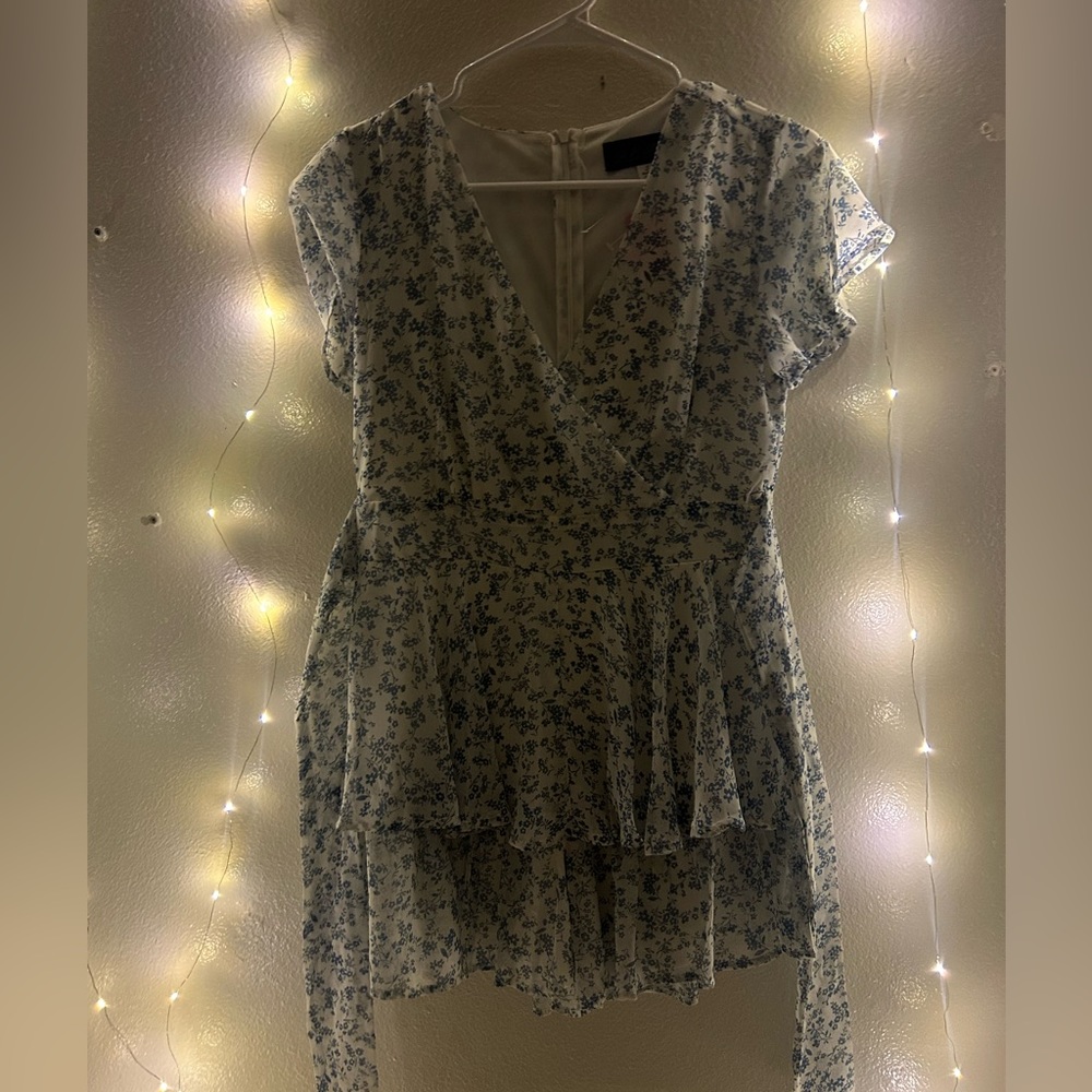 blue rain blue and white romper dress